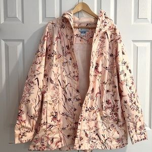 New, never used XXL Columbia raincoat.  Beautiful peach/pink, floral patterns!
